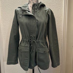 Twill Drawstring Hooded Utility Jacket